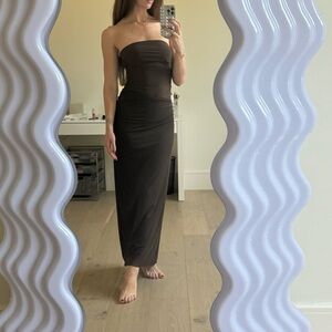 Zara Brown Strapless Long Dress
